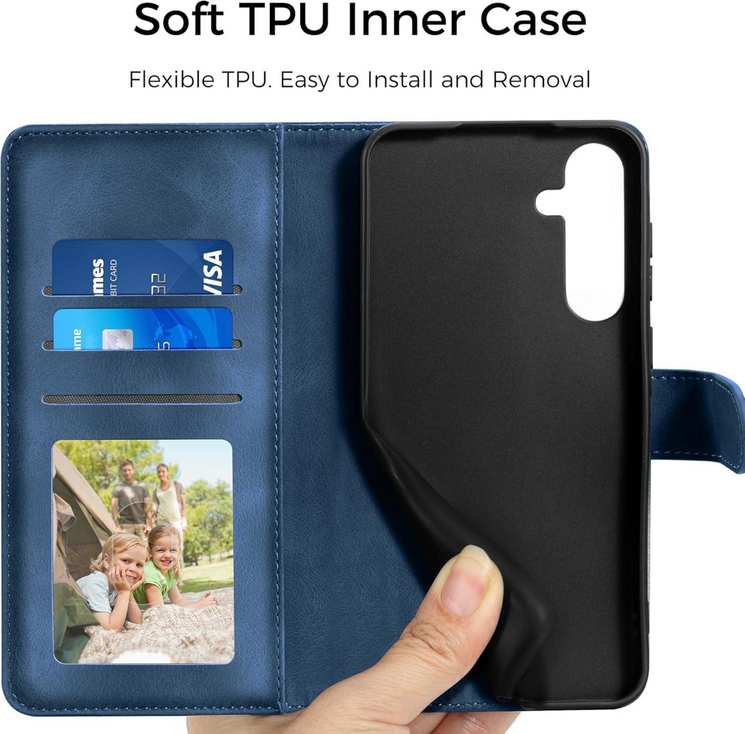 Samsung Galaxy A15 5G Hülle, Flip Wallet Leder Case Dunkelblau