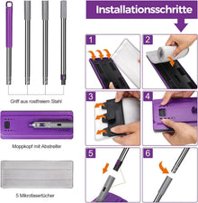 Wischmopp Set mit Eimer und 5 Mikrofaser Pads, Edelstahl