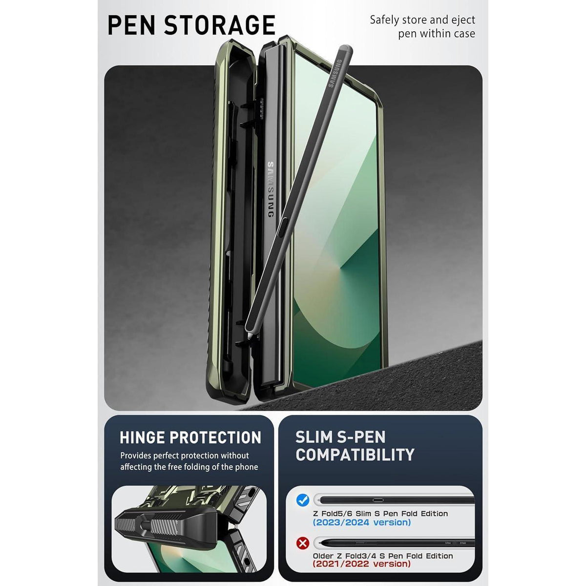 Galaxy Z Fold 6 Hülle mit S Pen Halter und Displayschutz Grün