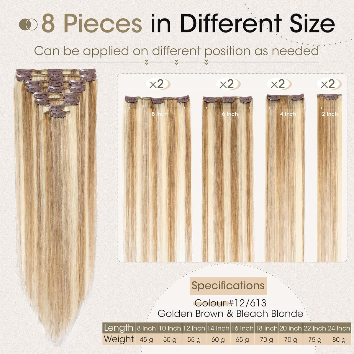 Echthaar Clip-Ins 45cm Goldbraun & Blond Balayage