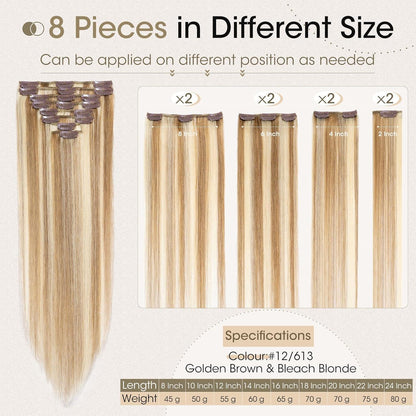 Echthaar Clip-Ins 45cm Goldbraun & Blond Balayage