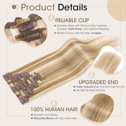 Echthaar Clip-Ins 45cm Goldbraun & Blond Balayage