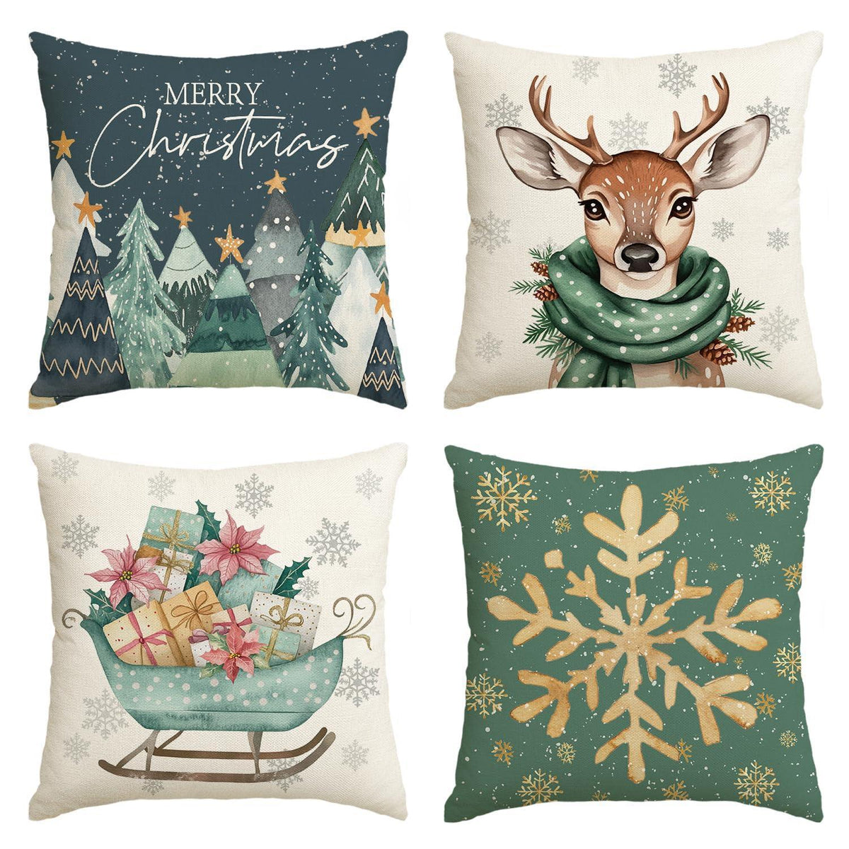 Weihnachtliche Kissenbezüge 4er Set, 40x40 cm, Grün