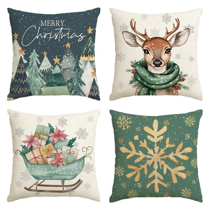 Weihnachtliche Kissenbezüge 4er Set, 40x40 cm, Grün