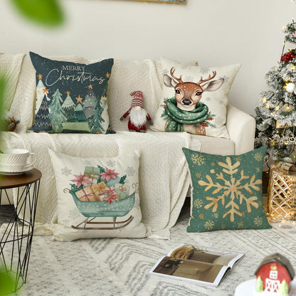 Weihnachtliche Kissenbezüge 4er Set, 40x40 cm, Grün