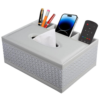 Taschentücherbox mit Organizer & Fernbedienungshalter in Lederoptik