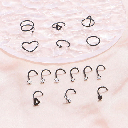 Nasenstecker Chirurgenstahl 15 Stück Schwarz | Damen Nasenpiercing Schraube Ring