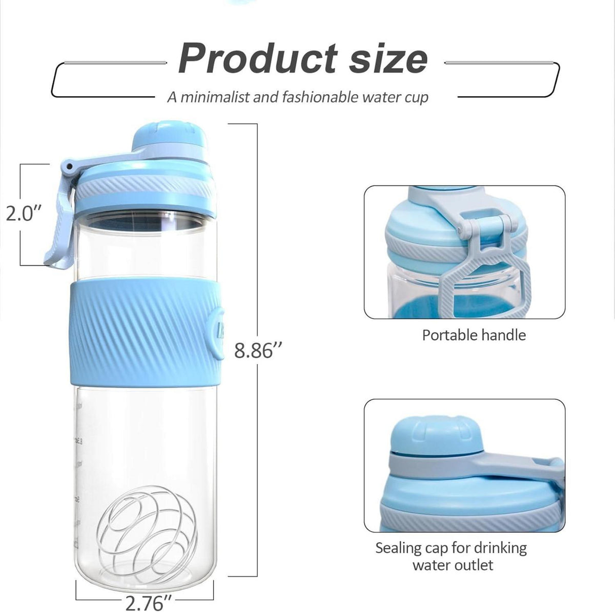 Protein Shaker 650ml Blau BPA-frei Auslaufsicher Gym Fitness Eiweiß Shake