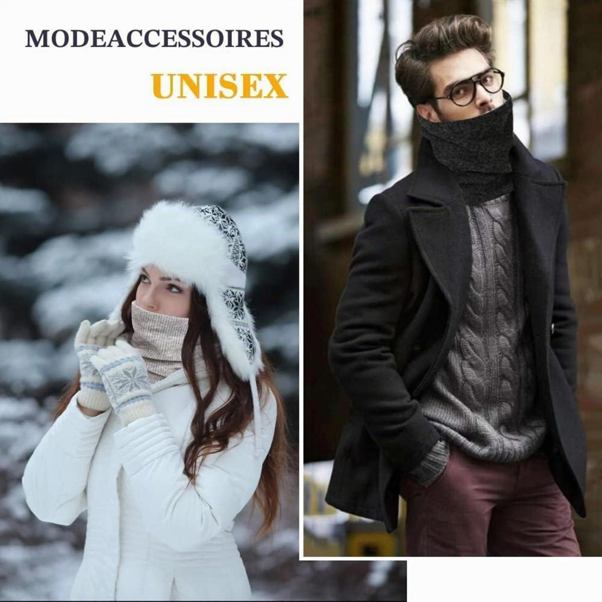 Loop Schal Damen Herren Winter Schlauchschal Unisex Warm Beige+Hellgrau