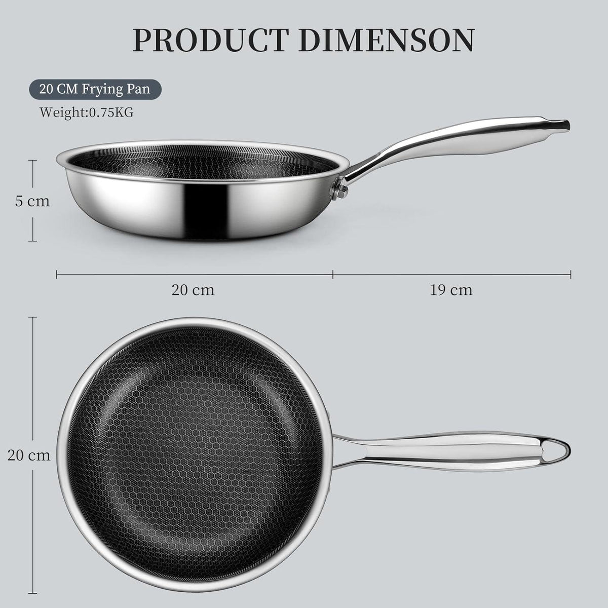 Kleine Bratpfanne 20 cm Induktion Antihaft Edelstahl mit