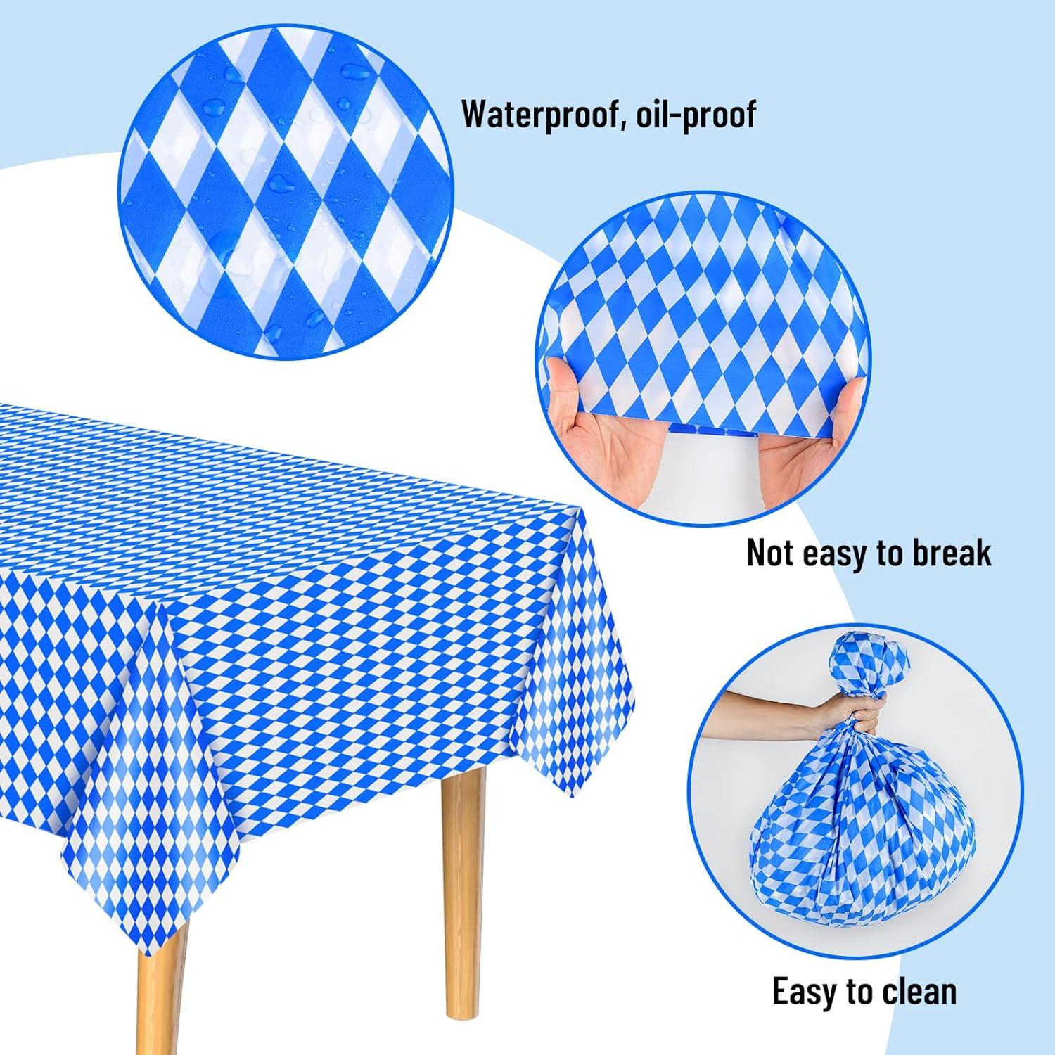 NEBURORA Oktoberfest Tischdecke 2er Set bayerische Flagge blau-weißes Rautenkaro PEVA Einweg 54x108 Zoll