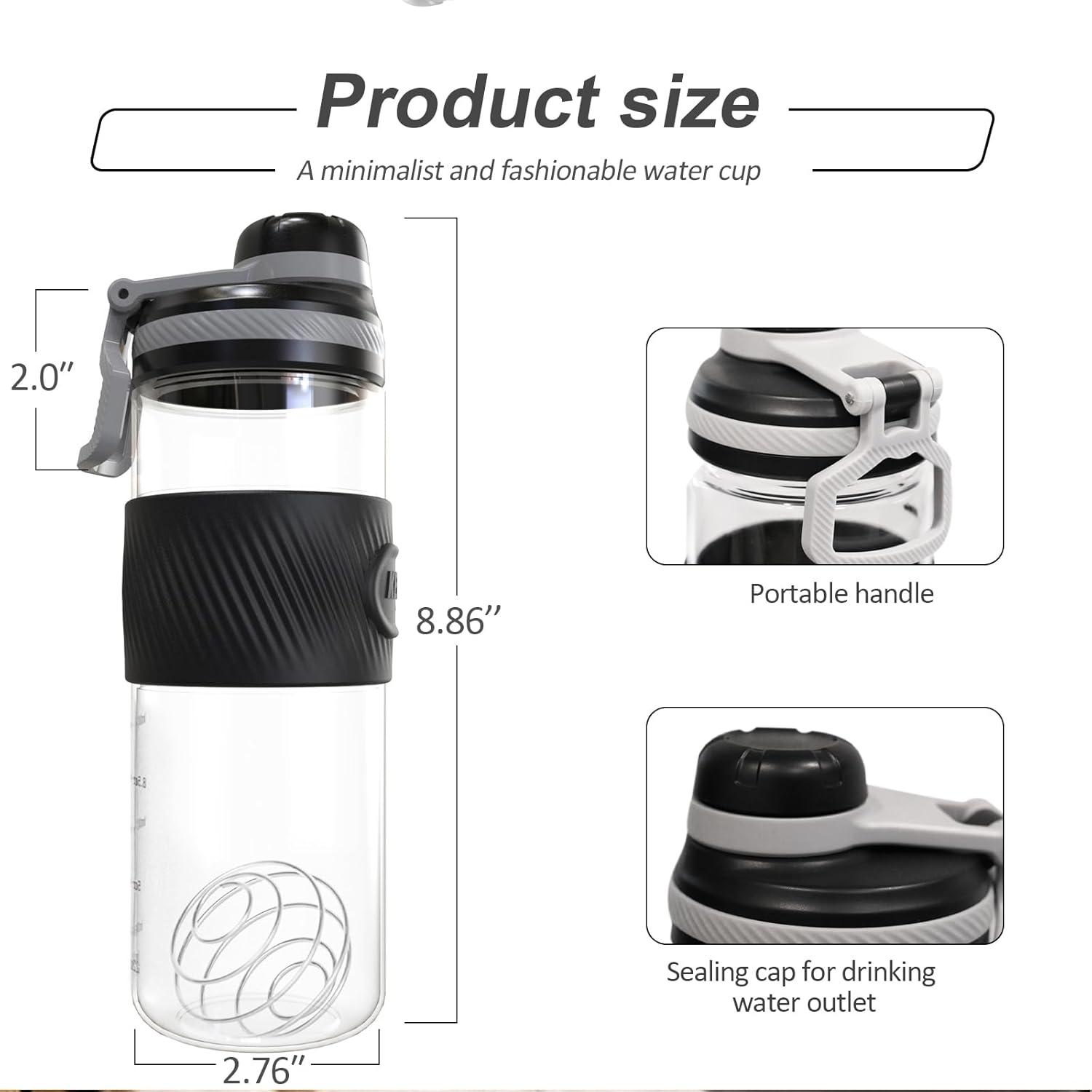 Protein Shaker 650ml Auslaufsicher BPA-frei Schwarz