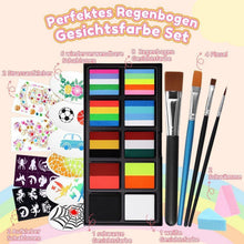 Kinderschminke Set Regenbogenfarben mit Vorlagen & Pinseln