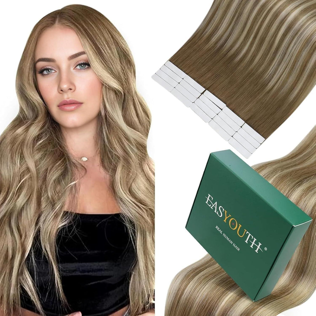 Echthaar Tape Extensions Blond Ombre 55cm 50g #6/60