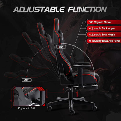 Gaming Stuhl mit Fußstütze 3D Armlehne Lendenwirbelstütze PU