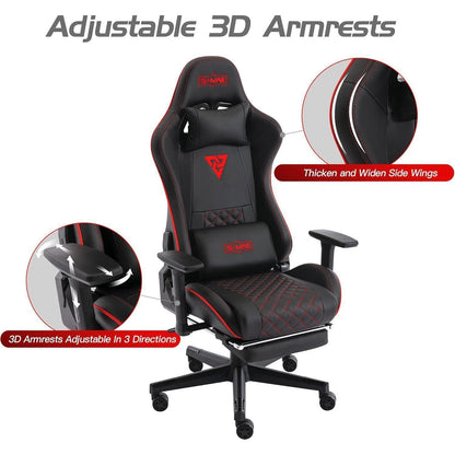 Gaming Stuhl mit Fußstütze 3D Armlehne Lendenwirbelstütze PU