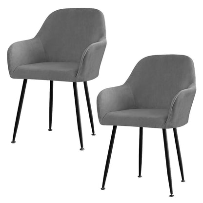 Stretch Stuhlhussen Samt Grau 2er Set für Esszimmerstühle