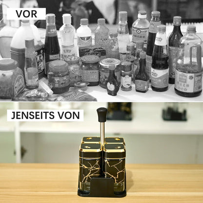 SAEIV Eckiges 4-teiliges Gewürzgläser Set mit 360° Drehbaren Deckeln