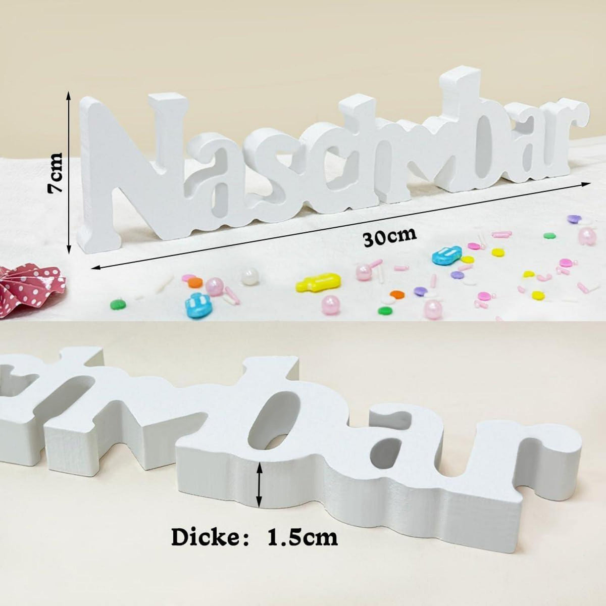 Weiße Candy Bar Deko aus Holz 30x7x1.5cm - Ideal für