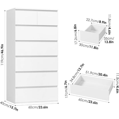 Weiße Kommode mit 7 Schubladen – Schlafzimmer Sideboard 60x40x119cm