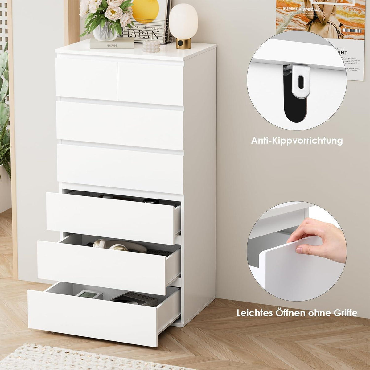 Weiße Kommode mit 7 Schubladen – Schlafzimmer Sideboard 60x40x119cm