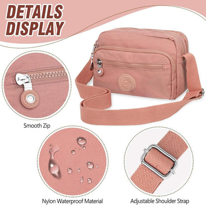 TEUEN Leichte Damen Schultertasche aus Nylon, Umhängetasche mit Multi Pocket in