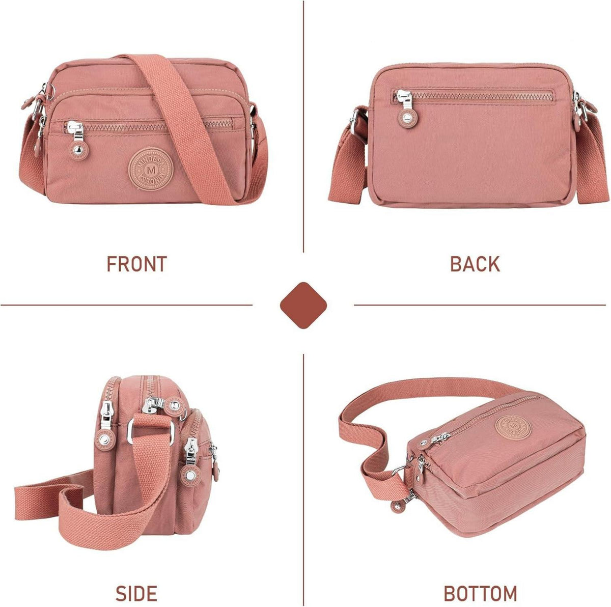 Kleine Schultertasche Damen Wasserdicht Nylon Umhängetasche Rose