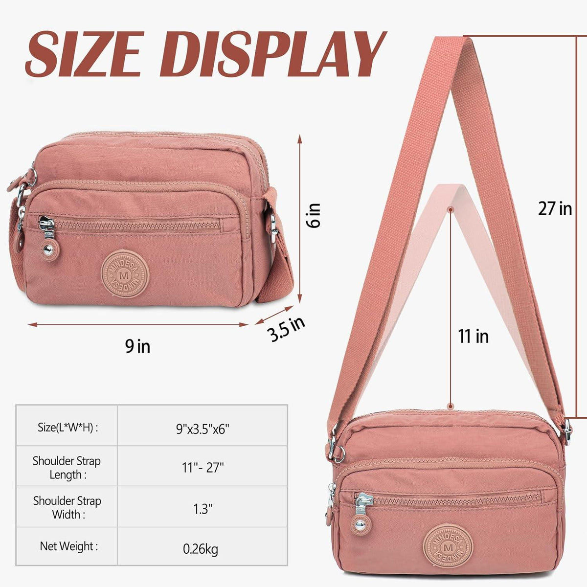 TEUEN Leichte Damen Schultertasche aus Nylon, Umhängetasche mit Multi Pocket in