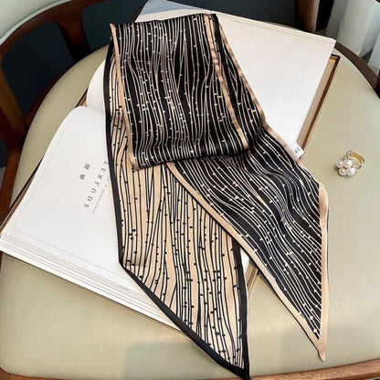 Seidenschal Damen 148x13,5 cm mit Punkten und Streifen, beidseitig tragbar