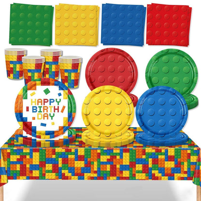 Geburtstag Party Geschirr Set für 16 Gäste – Baustein Design