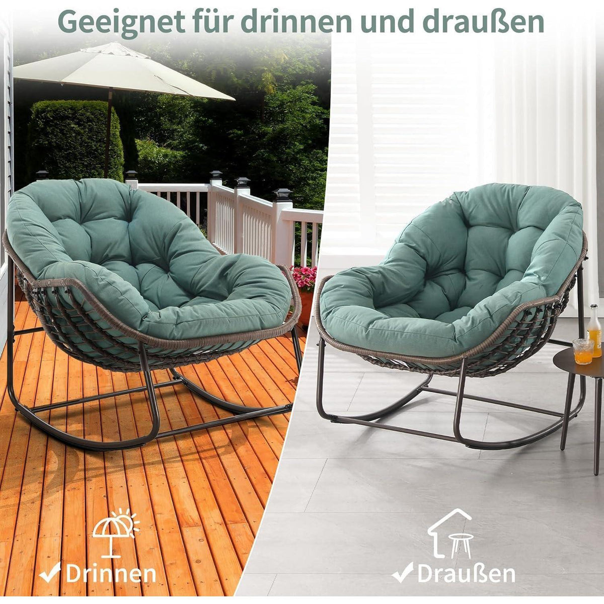 Papasan Schaukelstuhl - Bequemer Sitz für Terrasse & Wohnzimmer