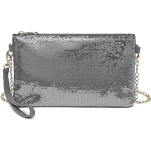Pailletten Mini Clutch mit goldener Kette – Silber