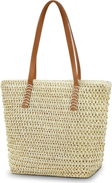Aucuu Strohtasche Damen Strand Umhängetasche Reißverschluss