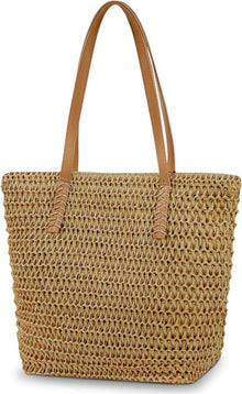 Strohtasche Damen Sommer Strand Reißverschluss Schultertasche