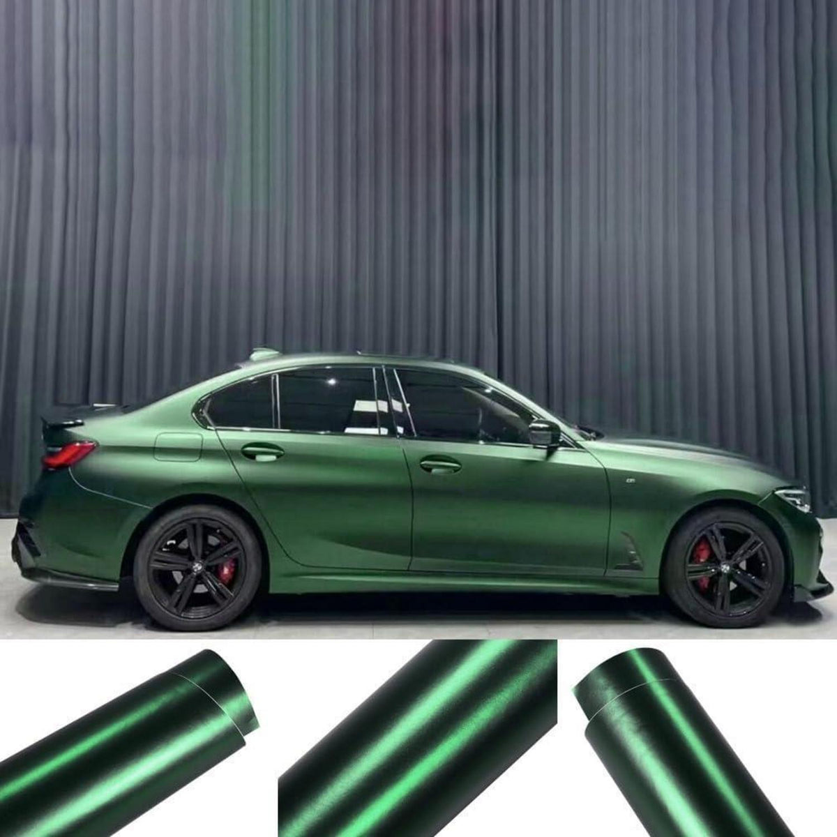Dunkelgrüne Matt Metallic Autofolie mit Luftkanälen (30x152cm)