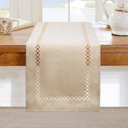 Tischläufer Beige 183x33 cm Leinenoptik Wasserabweisend Modern
