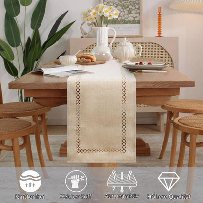 Tischläufer Beige 183x33 cm Leinenoptik Wasserabweisend Modern