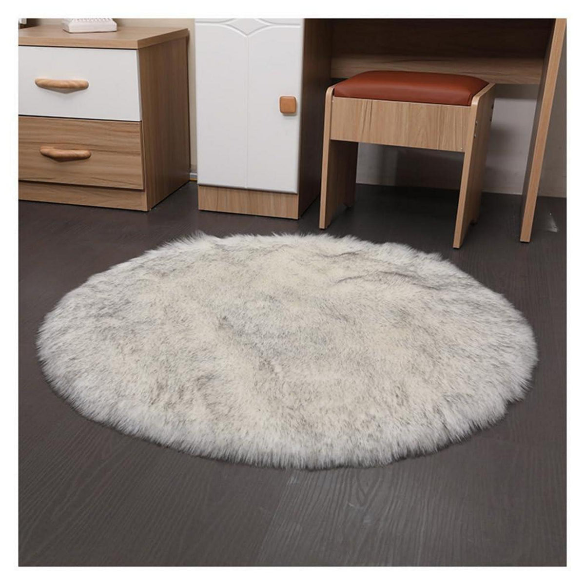 Runder Schaffellteppich Flauschig Weißgrau 150x150cm