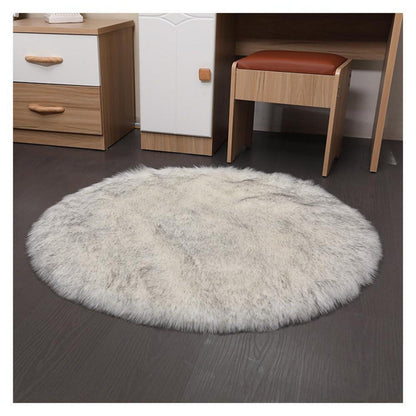 Runder Schaffellteppich weißgrau, flauschig & weich 120cm