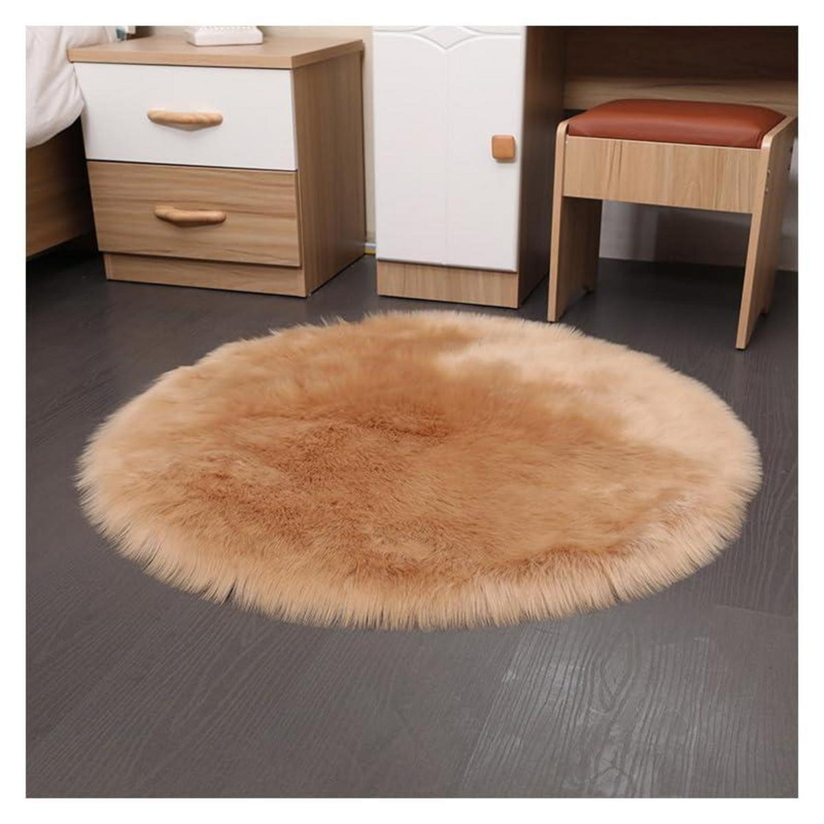 Runder Schaffellteppich Flauschig 100cm – Weicher Kunstfell Teppich