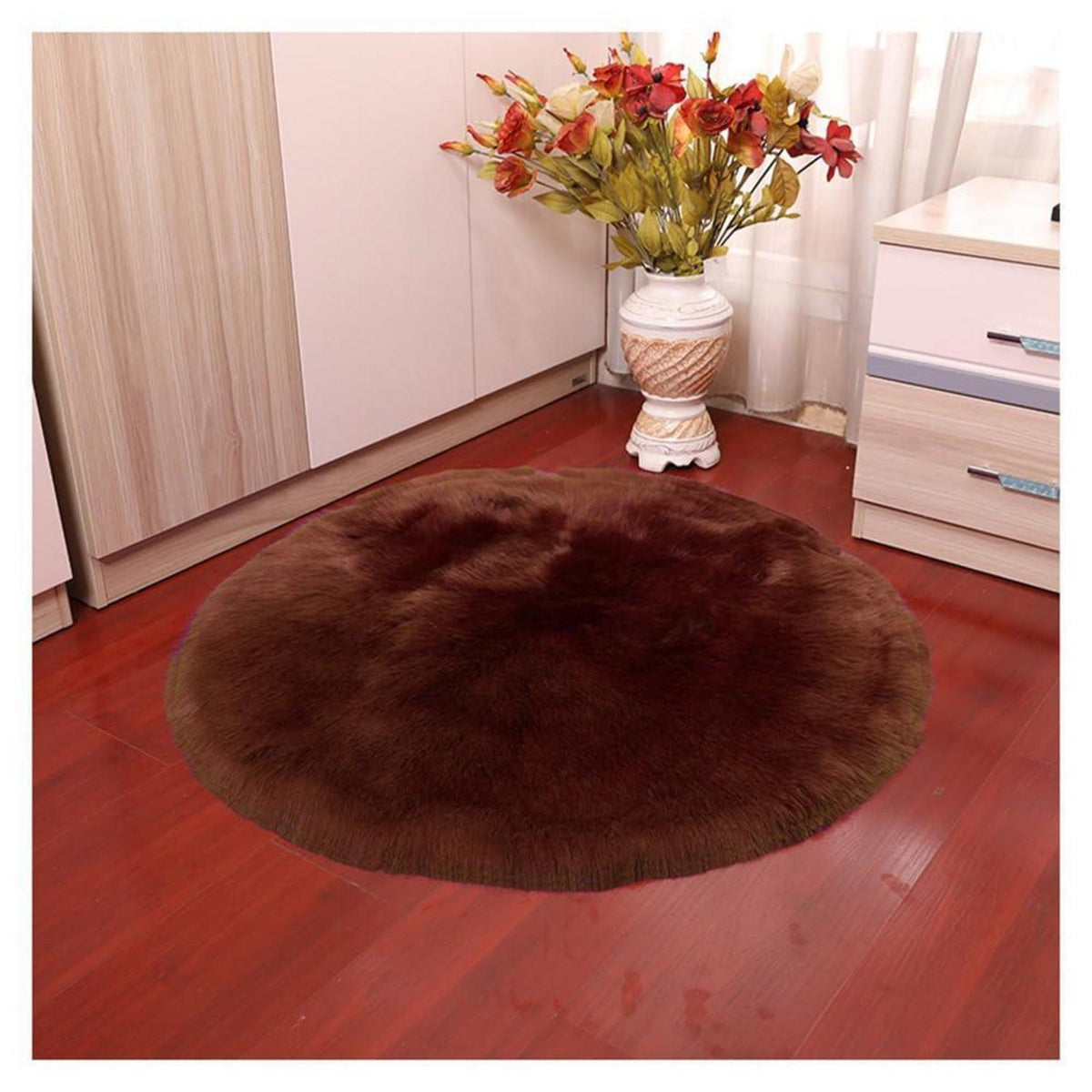 Runder Schaffellteppich Braun – Flauschig & Weich 180x180cm