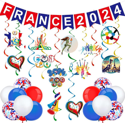 Sportspiele 2024 Dekorationen Banner Luftballons Wimpelkette