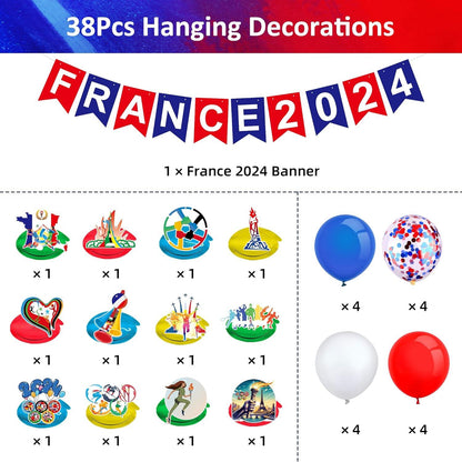 Sportspiele 2024 Dekorationen Banner Luftballons Wimpelkette
