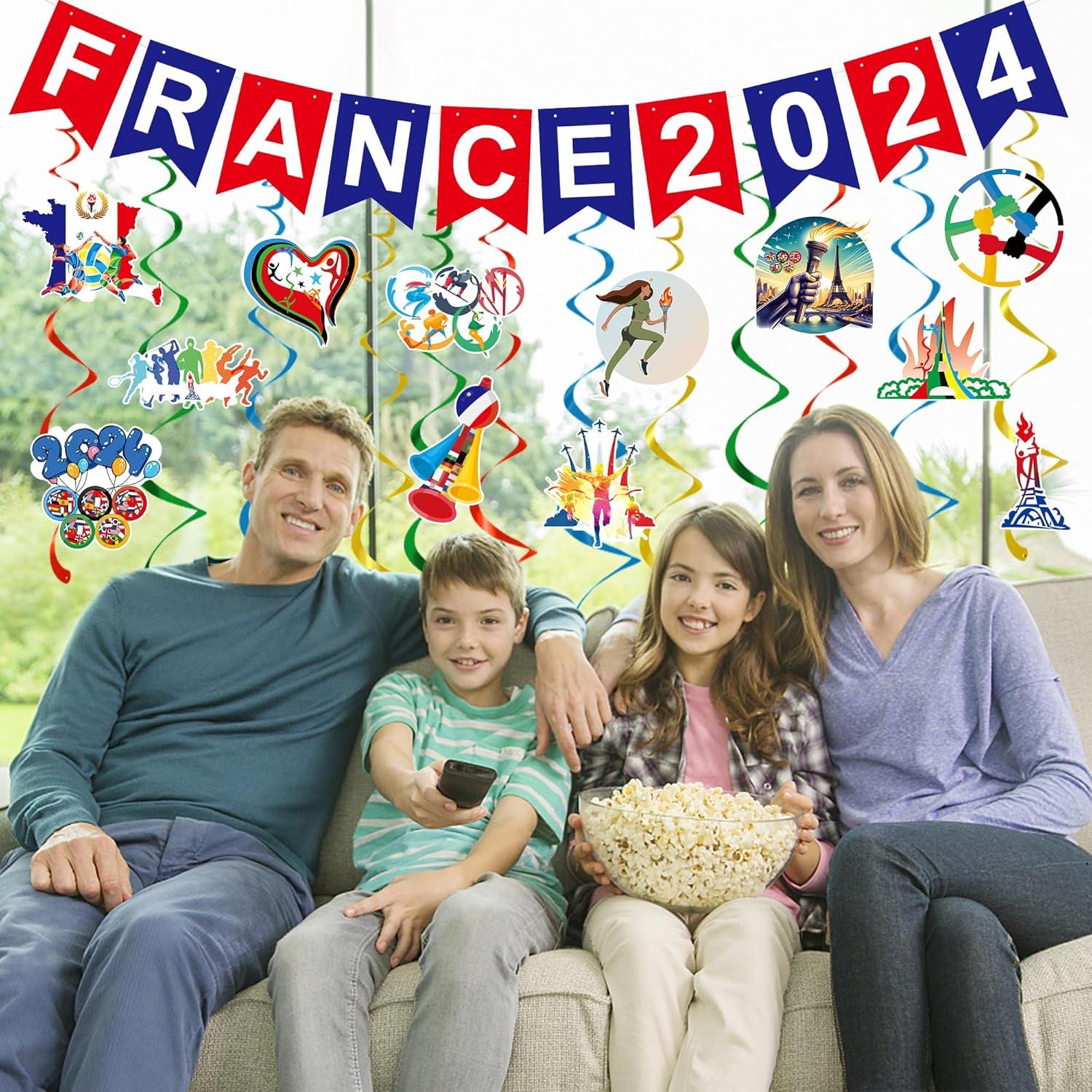Frankreich 2024 Dekorationen Spiele Banner Luftballons hängend