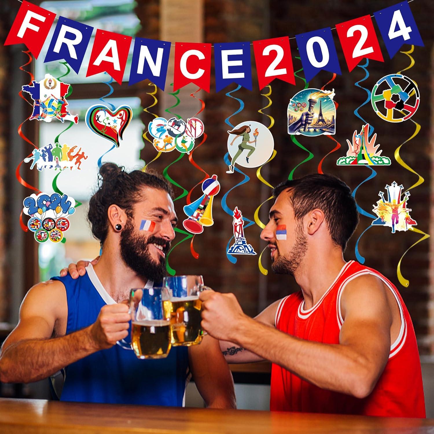 Frankreich 2024 Dekorationen Spiele Banner Luftballons hängend