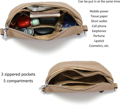 Damen Bauchtasche Khaki Leder Umhängetasche Crossbody Bag