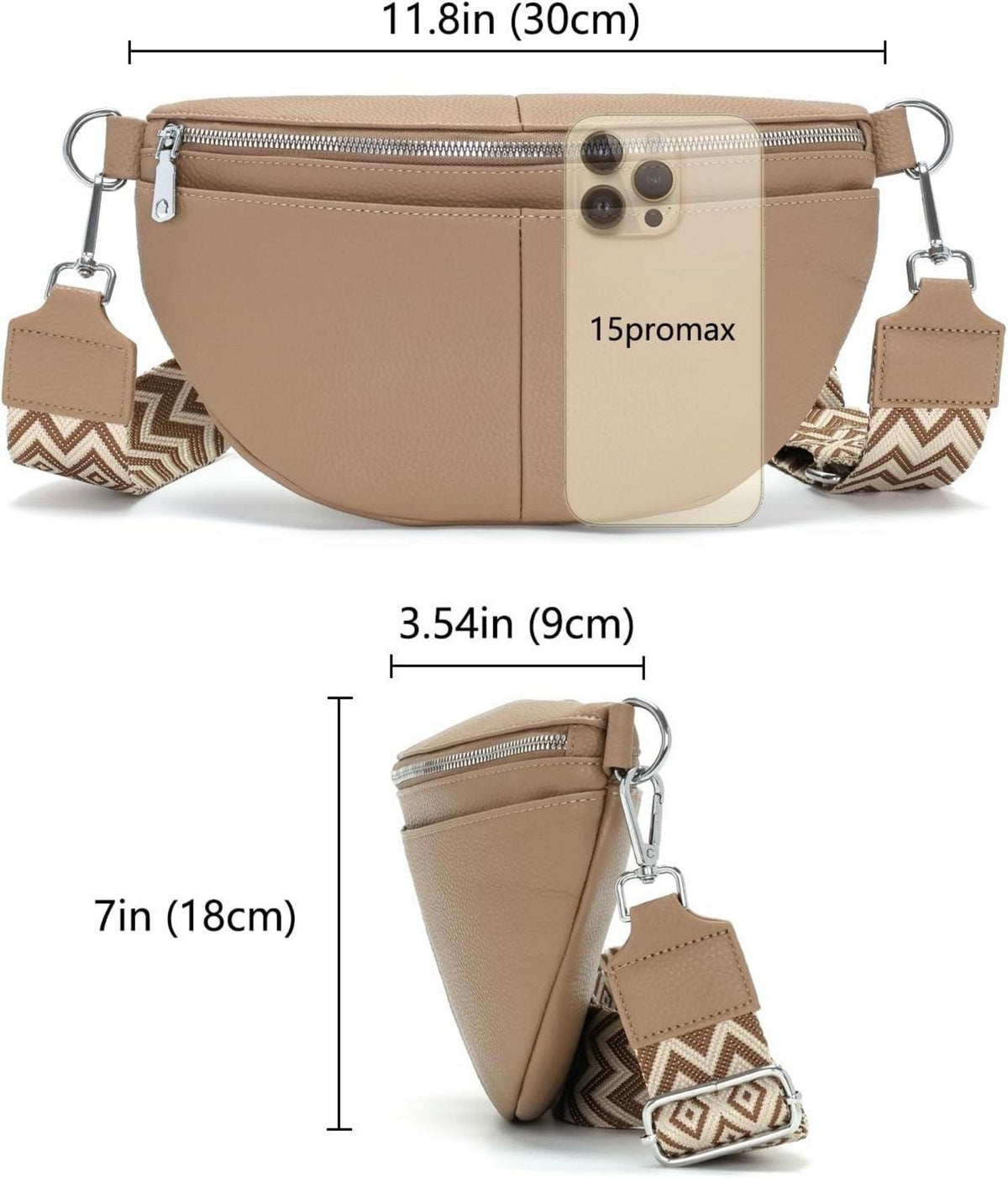 Damen Bauchtasche 30CM Khaki Leder Crossbody Gürteltasche