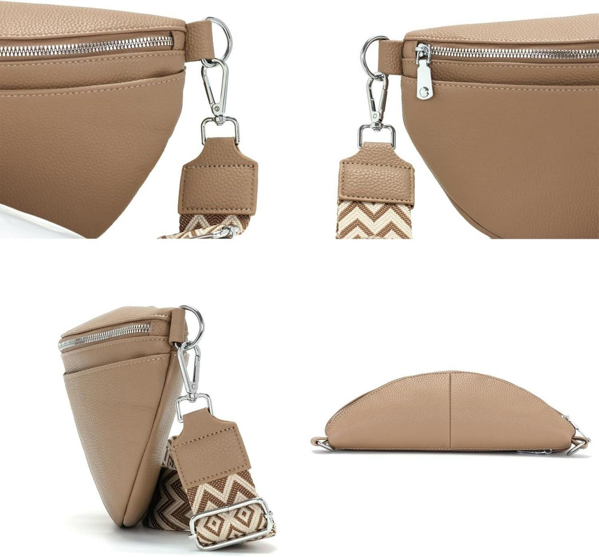 Bauchtasche Damen Khaki Umhängetasche Gürteltasche Leder 30CM
