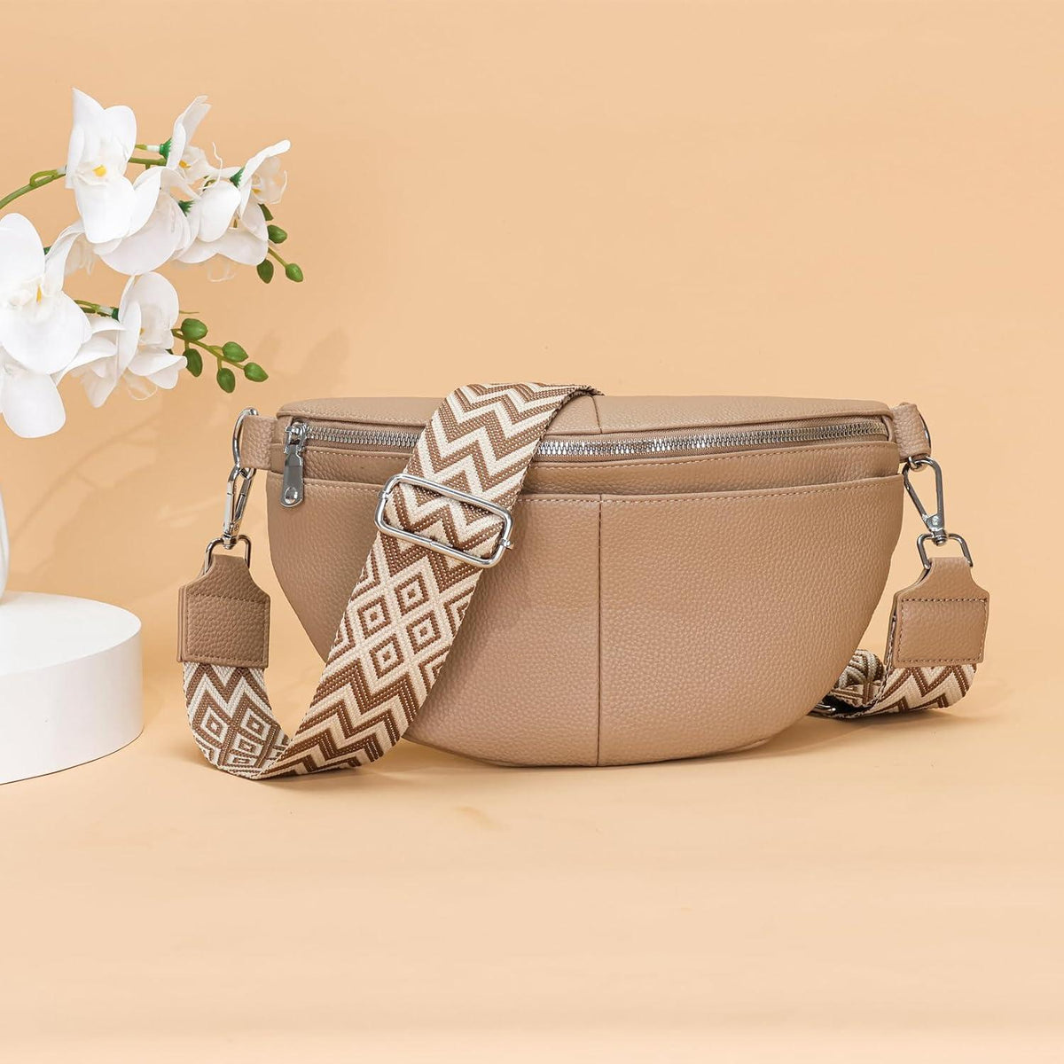 SOGYECS Bauchtasche Damen Khaki Umhängetasche Leder XL