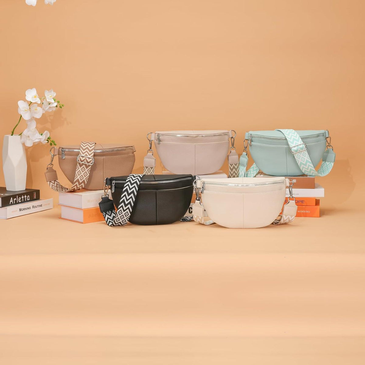 Damen Bauchtasche 30CM Khaki Leder Crossbody Gürteltasche
